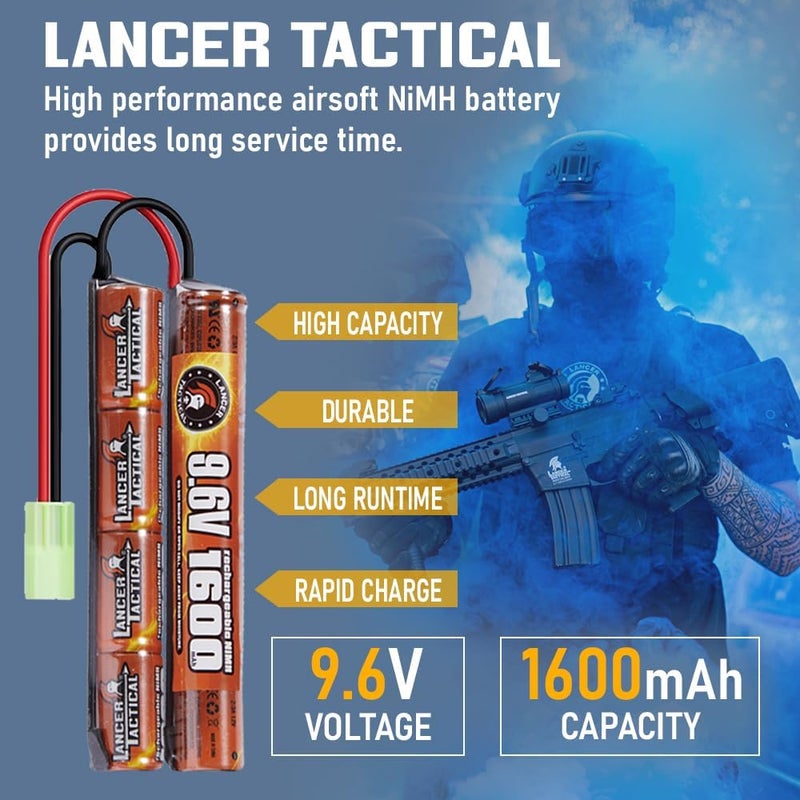 Lancer Tactical Airsoft RC Battery Charger and 9.6V NiMH 1600mAh Rechargeable Butterfly Battery Pack for Airsoft AEGs - Image 5
